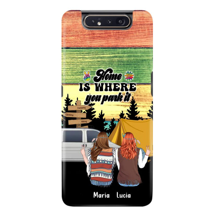 Custom Personalized Hippie Friends Phone Case - Gift Idea For Hippie Lovers - Up to 3 Girls - Home Is Where You Park It - Case For iPhone & Samsung