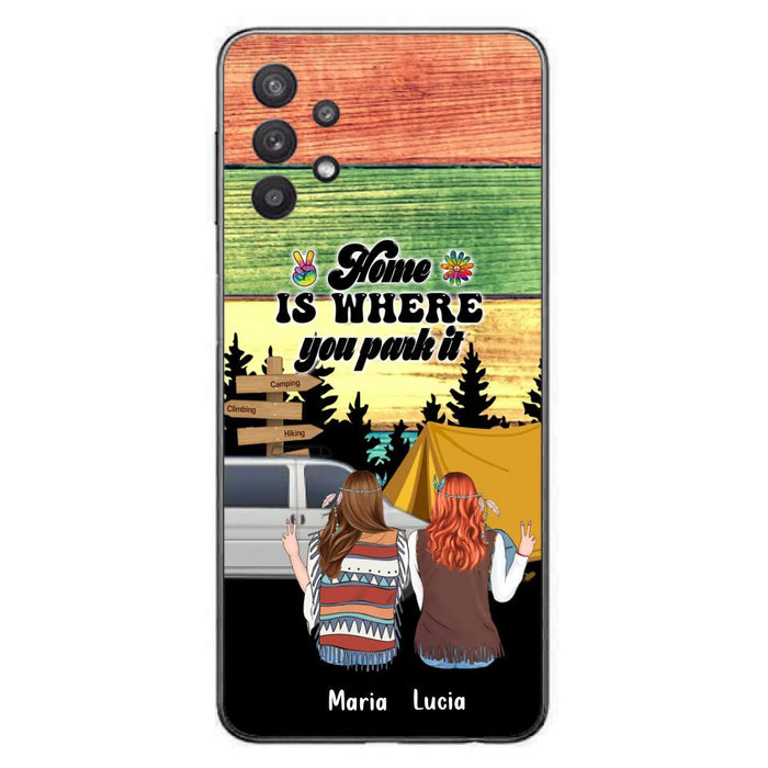 Custom Personalized Hippie Friends Phone Case - Gift Idea For Hippie Lovers - Up to 3 Girls - Home Is Where You Park It - Case For iPhone & Samsung