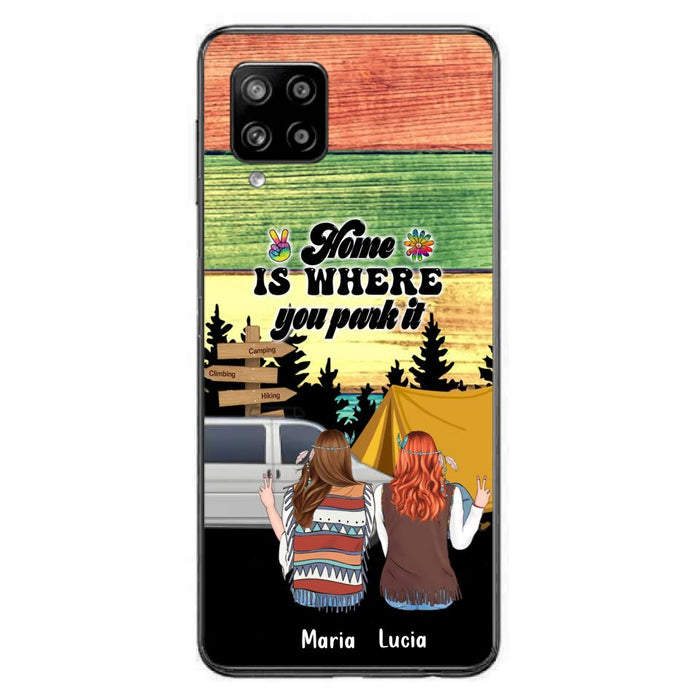 Custom Personalized Hippie Friends Phone Case - Gift Idea For Hippie Lovers - Up to 3 Girls - Home Is Where You Park It - Case For iPhone & Samsung