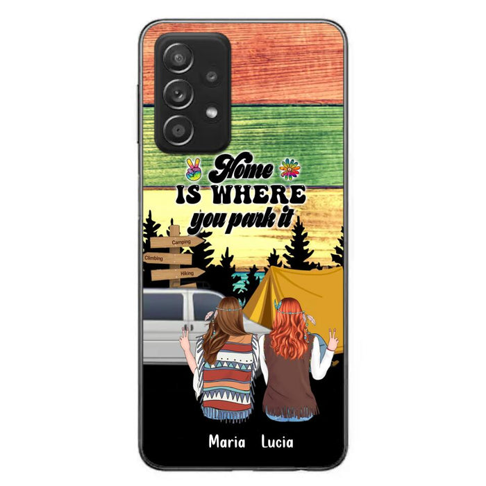 Custom Personalized Hippie Friends Phone Case - Gift Idea For Hippie Lovers - Up to 3 Girls - Home Is Where You Park It - Case For iPhone & Samsung