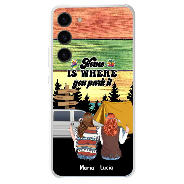 Custom Personalized Hippie Friends Phone Case - Gift Idea For Hippie Lovers - Up to 3 Girls - Home Is Where You Park It - Case For iPhone & Samsung