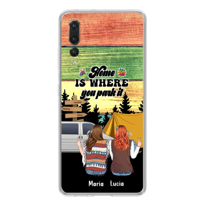 Custom Personalized Hippie Friends Phone Case - Gift Idea For Hippie Lovers - Up to 3 Girls - Home Is Where You Park It - Case For Oppo, Xiaomi & Huawei