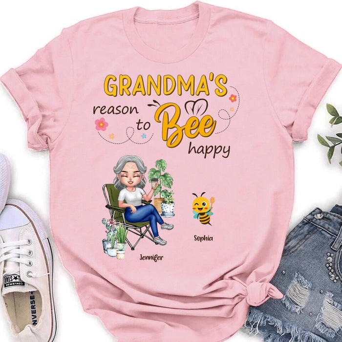 Custom Personalized Grandma T-Shirt/Long Sleeve/Sweatshirt/Hoodie - Gift Idea For Grandma/ Mother's Day Gift Idea - Grandma's Reasons To Bee Happy