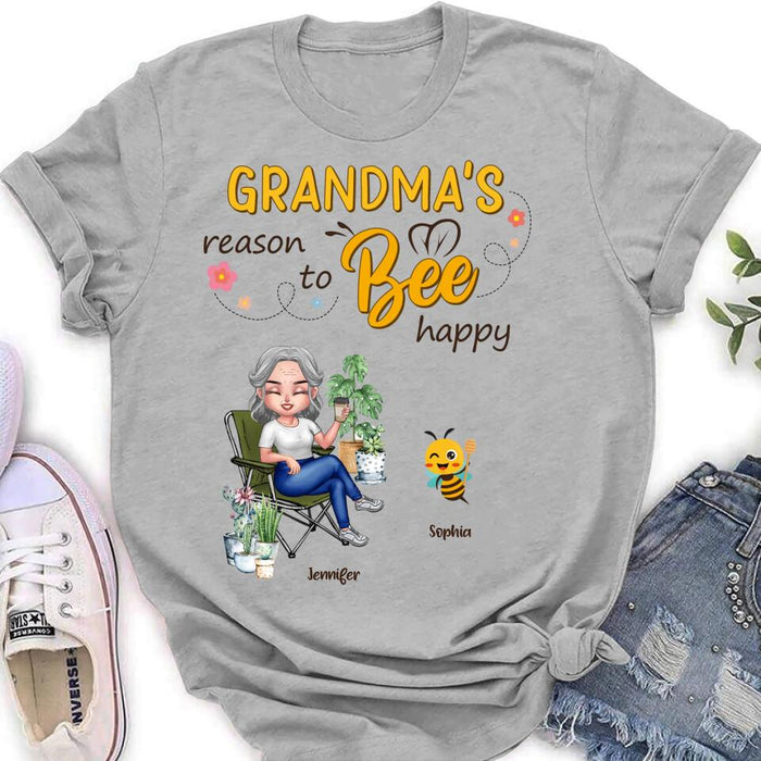 Custom Personalized Grandma T-Shirt/Long Sleeve/Sweatshirt/Hoodie - Gift Idea For Grandma/ Mother's Day Gift Idea - Grandma's Reasons To Bee Happy