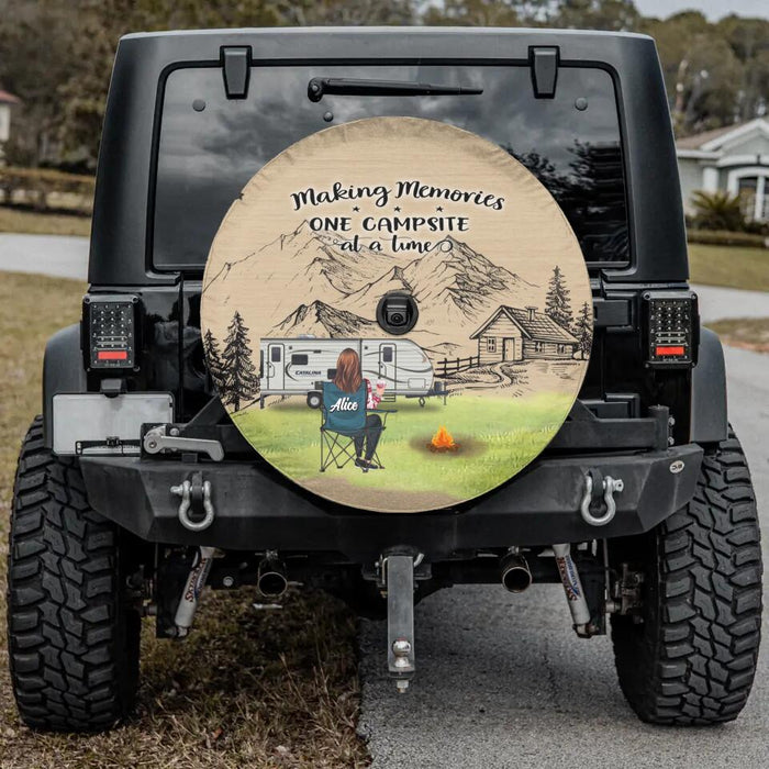 Custom Personalized Camping Spare Tire Cover - Parents with Up to 2 Kids, 3 Pets - Gift Idea For Family/ Couple/Camping Lovers - Making Memories One Campsite At A Time