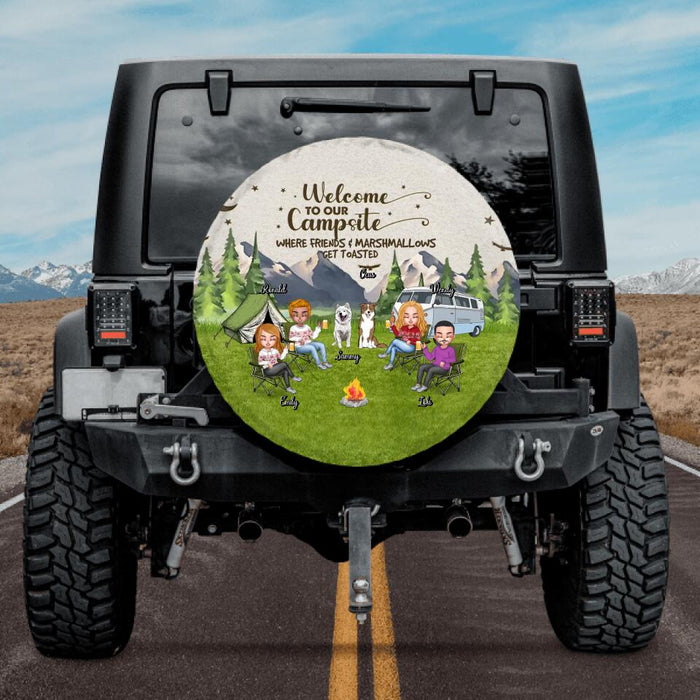 Custom Personalized Camping Spare Tire Cover - Upto 4 People and 2 Pets - Gift Idea For Couple/Camping/Dog/Cat Lovers - Welcome To Our Campsite