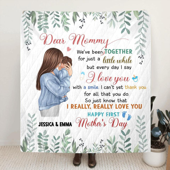 Custom Personalized Mom & Baby Quilt/Single Layer Fleece Blanket - Gift Idea For First Mother's Day - I Really Really Love You