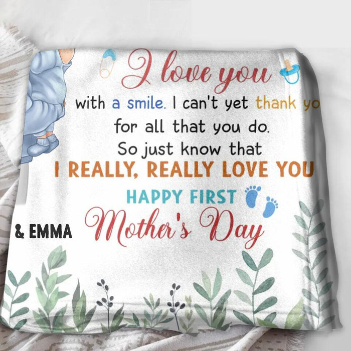 Custom Personalized Mom & Baby Quilt/Single Layer Fleece Blanket - Gift Idea For First Mother's Day - I Really Really Love You