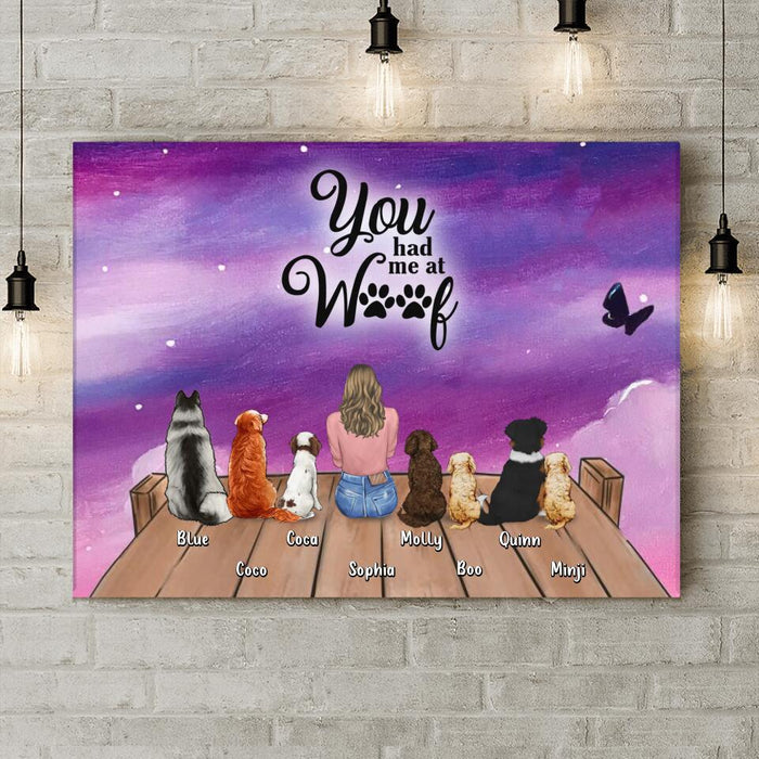 Custom Personalized Dog Mom Canvas - Mom With 7 Dogs - Gift Idea For Mother's Day/Dog Lovers - You Had Me At Woof