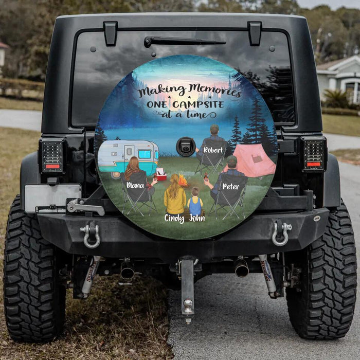 Custom Personalized Camping Night Spare Tire Cover - 3 Adults With 2 Kids - Gift Idea For Camping Lover - Making Memories One Campsite At A Time