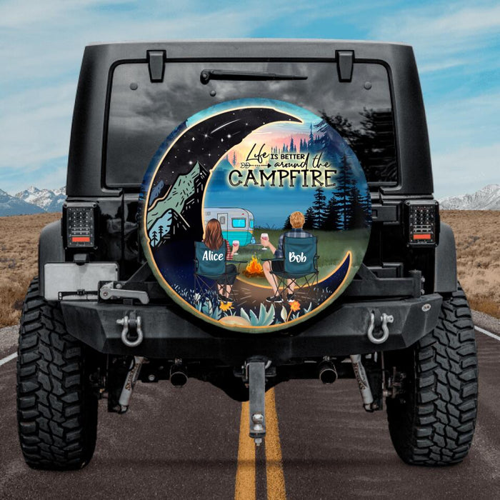 Custom Personalized Camping Moon Spare Tire Cover - Gift Idea For Camping Lover - Life Is Better Around The Campfire