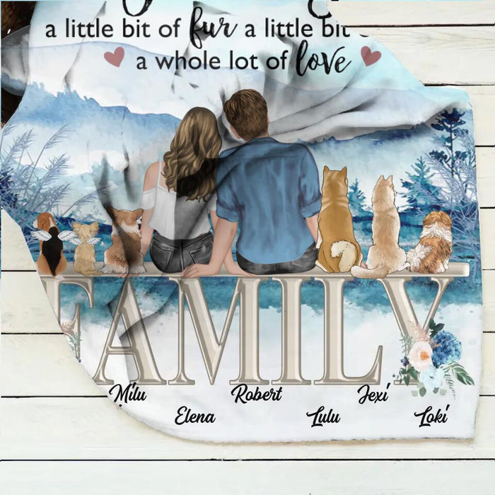 Custom Personalized Couple With Dogs Quilt/Single Layer Fleece Blanket - Gift Idea For Couple/Dog Lovers - Upto 6 Dogs - Family A Little Bit Of Fur A Little Bit Of Bark A Whole Lot Of Love