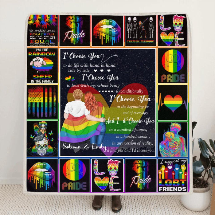 Custom Personalized Quilt/ Fleece Blanket Gift For LGBT - Best Gift Idea For LGBT Couple - I Choose You To Do Life With Hand In Hand Side By Side