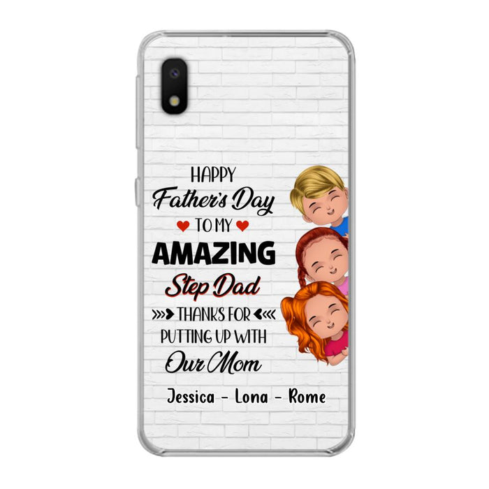 Custom Personalized Dad Phone Case - Gift Idea For Father's Day - Upto 3 Kids - To My Amazing Step Dad Thanks For Putting Up With Our Mom - Case For iPhone & Samsung