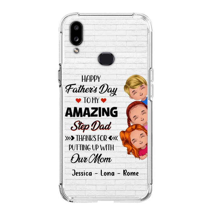 Custom Personalized Dad Phone Case - Gift Idea For Father's Day - Upto 3 Kids - To My Amazing Step Dad Thanks For Putting Up With Our Mom - Case For iPhone & Samsung