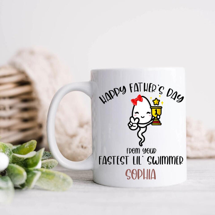 Custom Personalized Father's Day Coffee Mug - Funny Gift Idea For Father's Day - Happy Father's Day From Your Fastest Lil' Swimmer