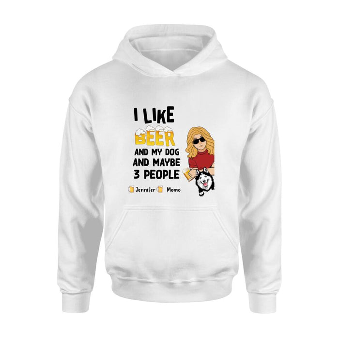 Custom Personalized Dog T-shirt/ Long Sleeve/ Sweatshirt/ Hoodie - Upto 4 Dogs - Mother's Day/Father's Day Gift Idea For Dog Lovers  - I Like Beer And My Dog And Maybe 3 People