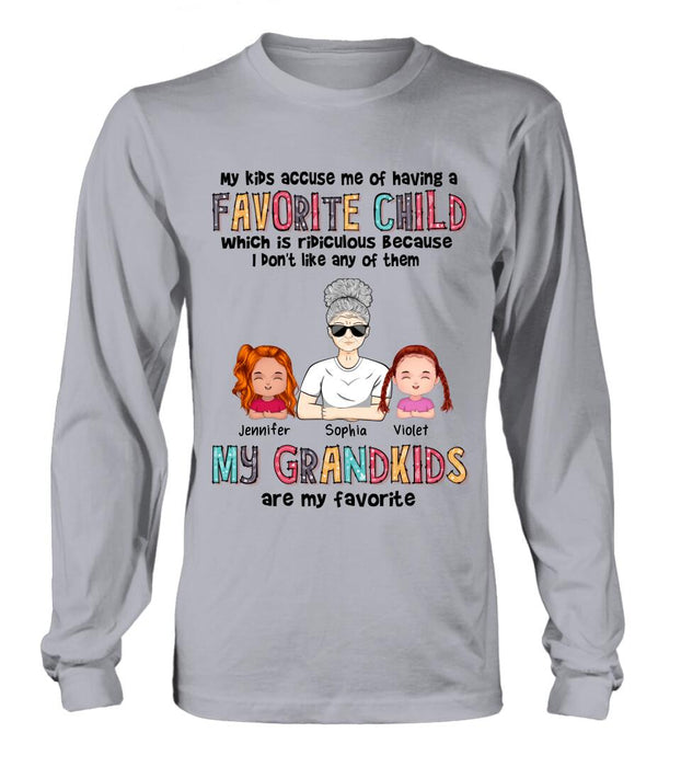 Custom Personalized Grandma Shirt - Upto 6 Kids - Mother's Day Gift Idea For Grandma - My Kids Accuse My Of Having A Favorite Child Which Is Ridiculous