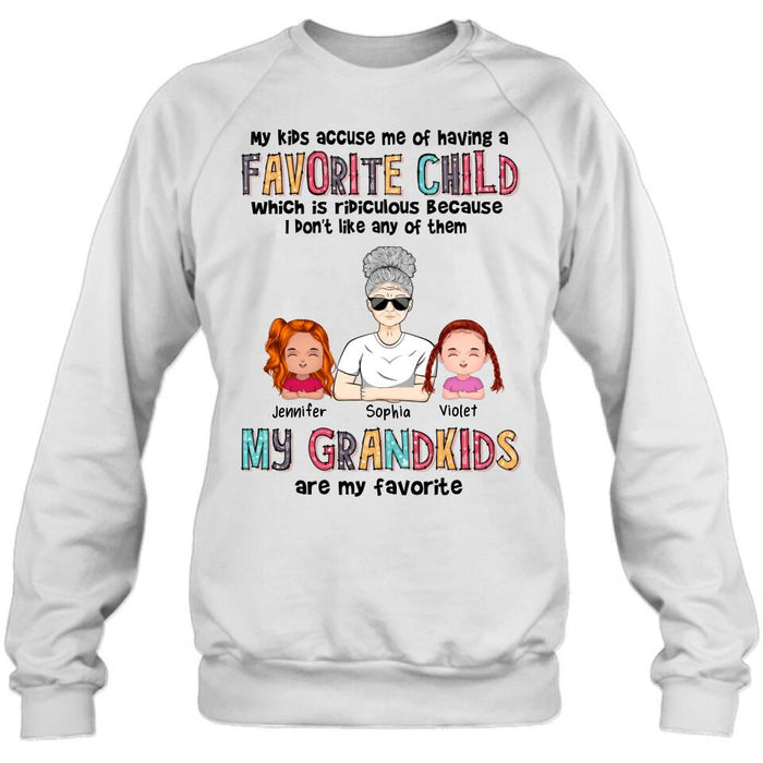 Custom Personalized Grandma Shirt - Upto 6 Kids - Mother's Day Gift Idea For Grandma - My Kids Accuse My Of Having A Favorite Child Which Is Ridiculous