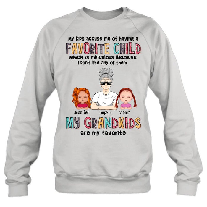 Custom Personalized Grandma Shirt - Upto 6 Kids - Mother's Day Gift Idea For Grandma - My Kids Accuse My Of Having A Favorite Child Which Is Ridiculous