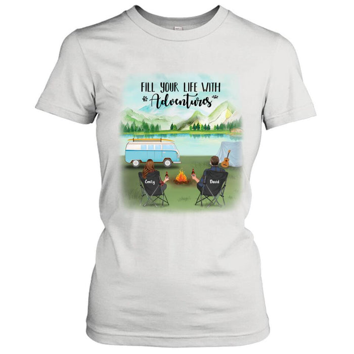 Custom Personalized Camping T-shirt/ Pullover Hoodie - Couple/ Parents With Upto 6 Kids And 2 Pets - Best Gift For Camping Lover