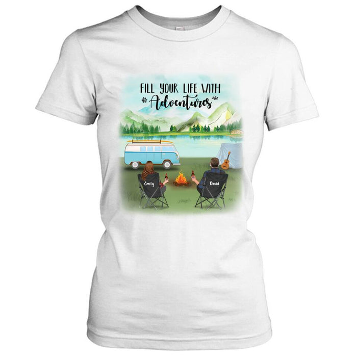 Custom Personalized Camping T-shirt/ Pullover Hoodie - Couple/ Parents With Upto 6 Kids And 2 Pets - Best Gift For Camping Lover