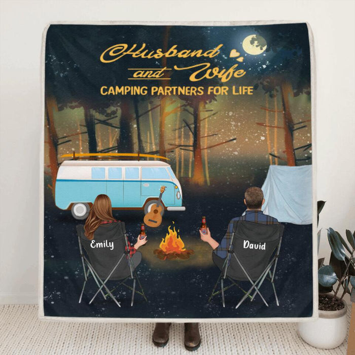 Custom Personalized Forest Camping Quilt/Fleece Blanket - Gift for Whole Family, Camping Lovers - Couple/Parents with Up to 6 Pets, 6 Kids - Husband And Wife Camping Partners For Life