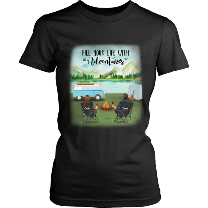 Custom Personalized Camping T-shirt/ Pullover Hoodie - Couple/ Parents With Upto 6 Kids And 2 Pets - Best Gift For Camping Lover