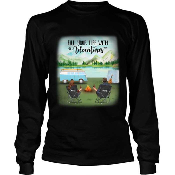 Custom Personalized Camping T-shirt/ Pullover Hoodie - Couple/ Parents With Upto 6 Kids And 2 Pets - Best Gift For Camping Lover