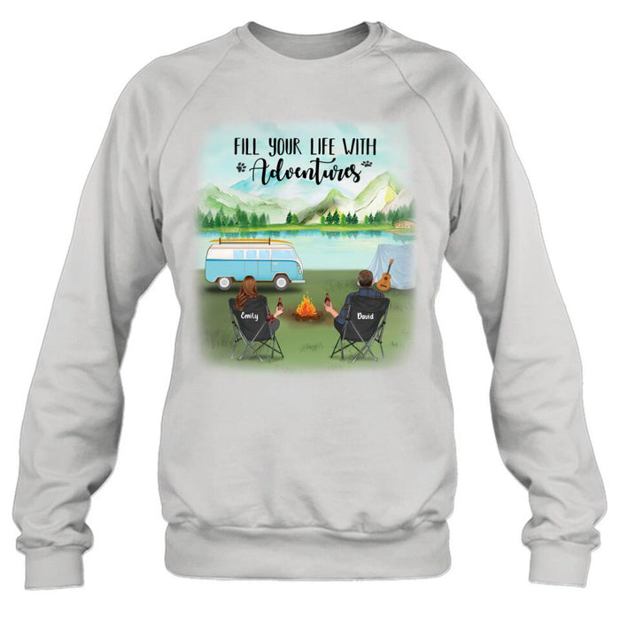 Custom Personalized Camping T-shirt/ Pullover Hoodie - Couple/ Parents With Upto 6 Kids And 2 Pets - Best Gift For Camping Lover