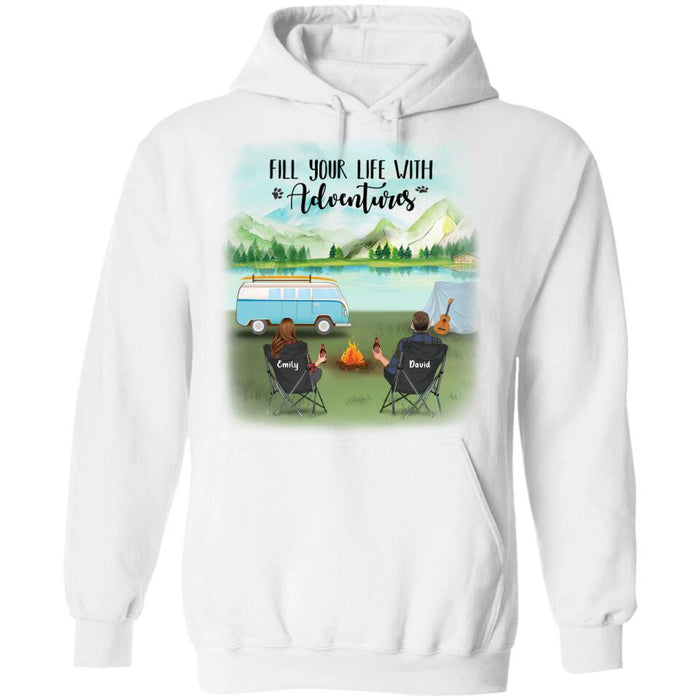 Custom Personalized Camping T-shirt/ Pullover Hoodie - Couple/ Parents With Upto 6 Kids And 2 Pets - Best Gift For Camping Lover