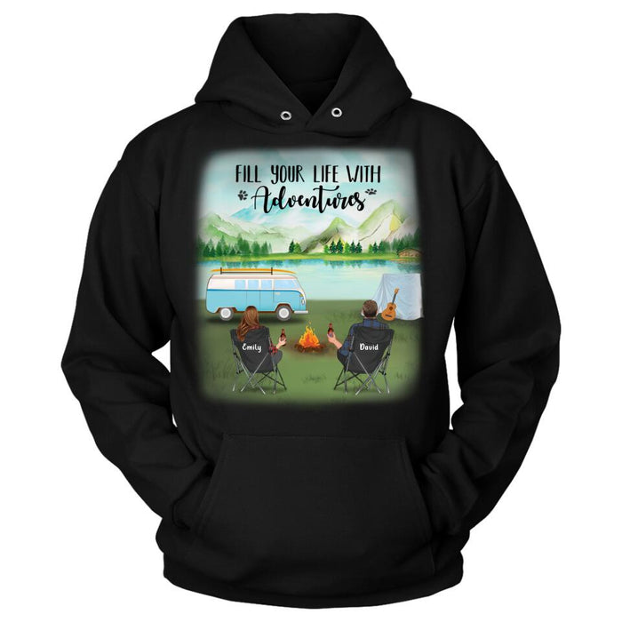 Custom Personalized Camping T-shirt/ Pullover Hoodie - Couple/ Parents With Upto 6 Kids And 2 Pets - Best Gift For Camping Lover