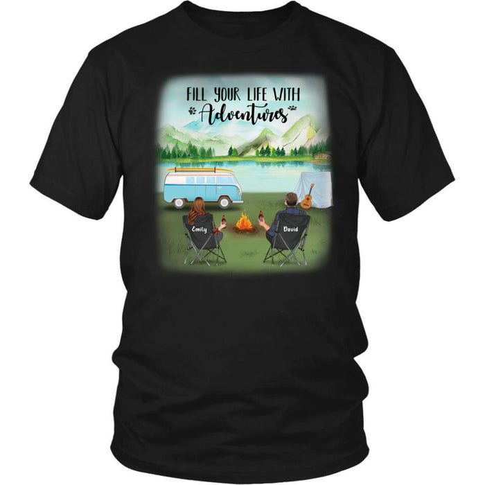 Custom Personalized Camping T-shirt/ Pullover Hoodie - Couple/ Parents With Upto 6 Kids And 2 Pets - Best Gift For Camping Lover