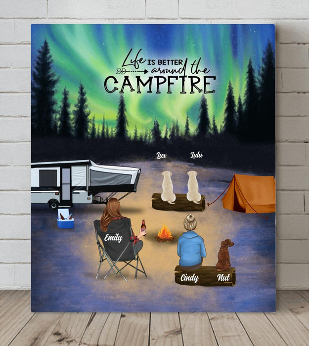 Custom Personalized Night Camping Canvas - Best Gift Idea For The Whole Family/Couple/Solo - Camping Family/Couple/Solo With Upto 6 Pets - Life Is Better Around The Campfire