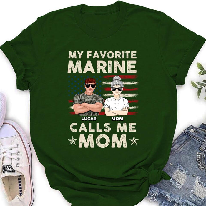 Custom Personalized Veteran Mom T-Shirt/Long Sleeve/Sweatshirt/Hoodie - Mother's Day Gift Idea For Veteran's Mom - My Favorite Marine Calls Me Mom