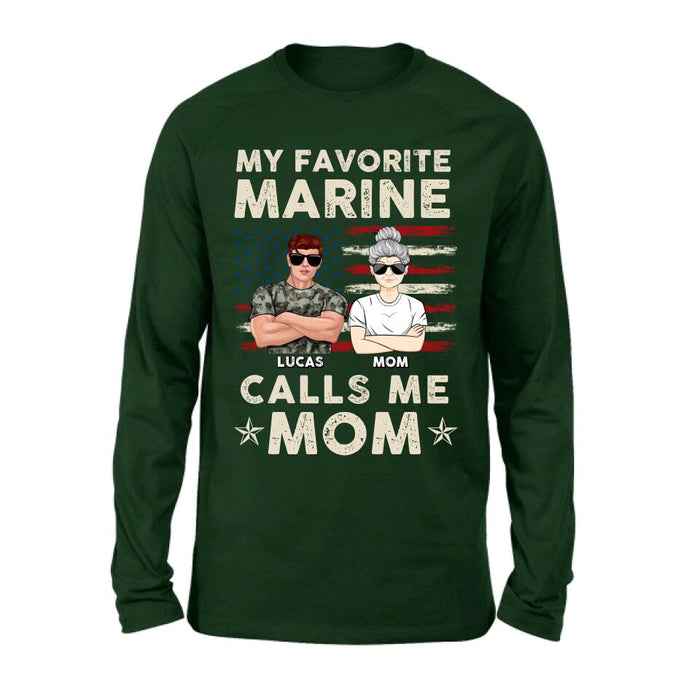 Custom Personalized Veteran Mom T-Shirt/Long Sleeve/Sweatshirt/Hoodie - Mother's Day Gift Idea For Veteran's Mom - My Favorite Marine Calls Me Mom