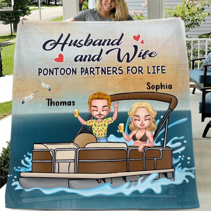 Custom Personalized Pontoon Couple/ Queen/ Captain Pillow Cover & Quilt/ Fleece Blanket - Couple/ Man/ Woman - Pontoon Gift Idea - The Pontoon Boat Is My Happy Place