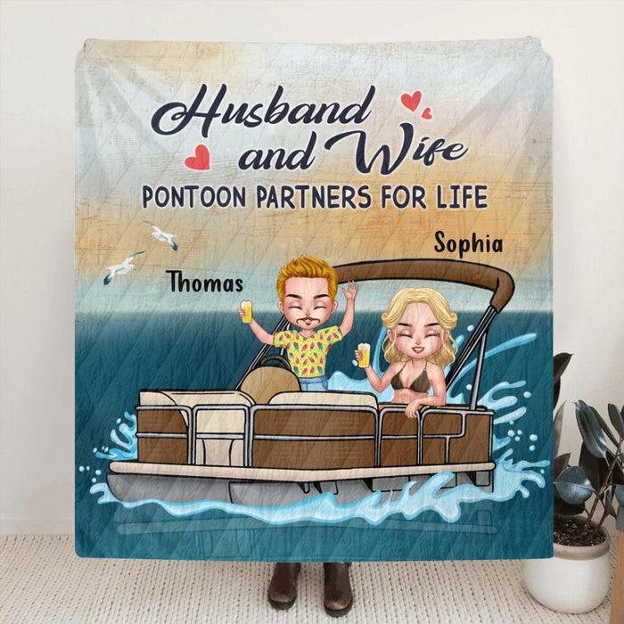 Custom Personalized Pontoon Couple/ Queen/ Captain Pillow Cover & Quilt/ Fleece Blanket - Couple/ Man/ Woman - Pontoon Gift Idea - The Pontoon Boat Is My Happy Place