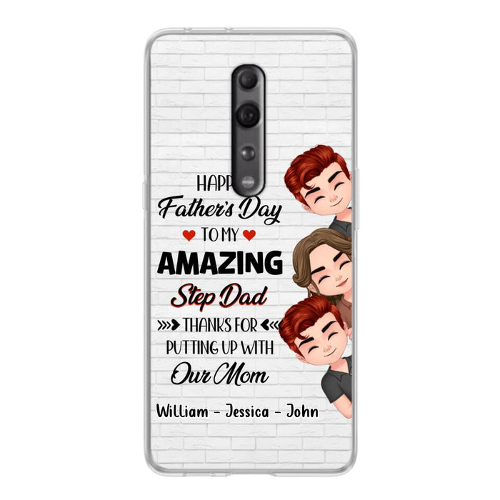 Custom Personalized Thanks Dad Phone Case - Gift Idea For Father's Day - Upto 3 Children - To My Amazing Step Dad Thanks For Putting Up With Our Mom - Case For Oppo, Xiaomi & Huawei