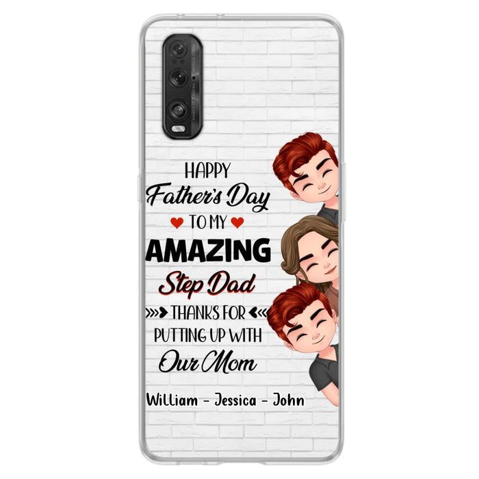 Custom Personalized Thanks Dad Phone Case - Gift Idea For Father's Day - Upto 3 Children - To My Amazing Step Dad Thanks For Putting Up With Our Mom - Case For Oppo, Xiaomi & Huawei