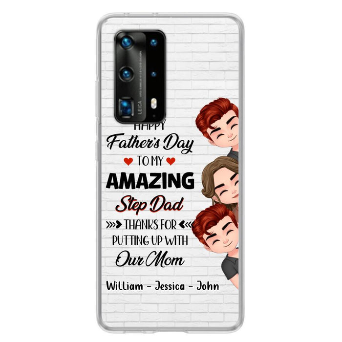 Custom Personalized Thanks Dad Phone Case - Gift Idea For Father's Day - Upto 3 Children - To My Amazing Step Dad Thanks For Putting Up With Our Mom - Case For Oppo, Xiaomi & Huawei