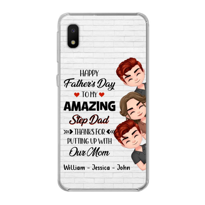 Custom Personalized Thanks Dad Phone Case - Gift Idea For Father's Day - Upto 3 Children - To My Amazing Step Dad Thanks For Putting Up With Our Mom - Case For iPhone/Samsung