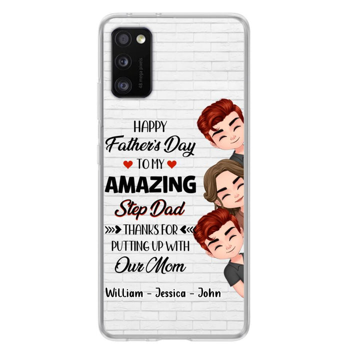 Custom Personalized Thanks Dad Phone Case - Gift Idea For Father's Day - Upto 3 Children - To My Amazing Step Dad Thanks For Putting Up With Our Mom - Case For iPhone/Samsung