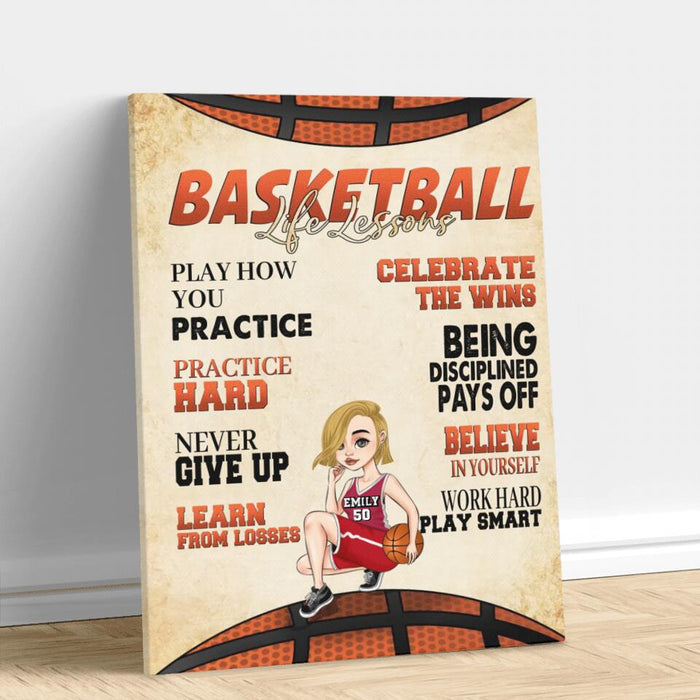 Custom Personalized Basketball Girl Vertical Canvas - Gift Idea For Basketball Lovers - Believe In Yourself Work Hard & Play Smart