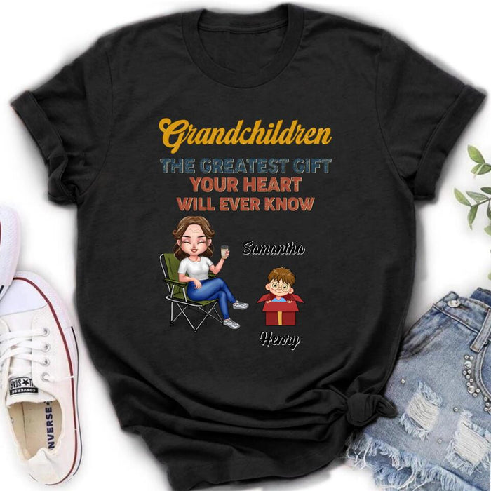 Custom Personalized Grandma Shirt/Long sleeve/Sweatshirt/Hoodie - Gift Idea For Grandma/Mother's Day - Upto 7 Kids - Grandchildren The Greatest Gift Your Heart Will Ever Know