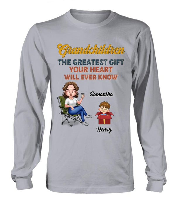 Custom Personalized Grandma Shirt/Long sleeve/Sweatshirt/Hoodie - Gift Idea For Grandma/Mother's Day - Upto 7 Kids - Grandchildren The Greatest Gift Your Heart Will Ever Know