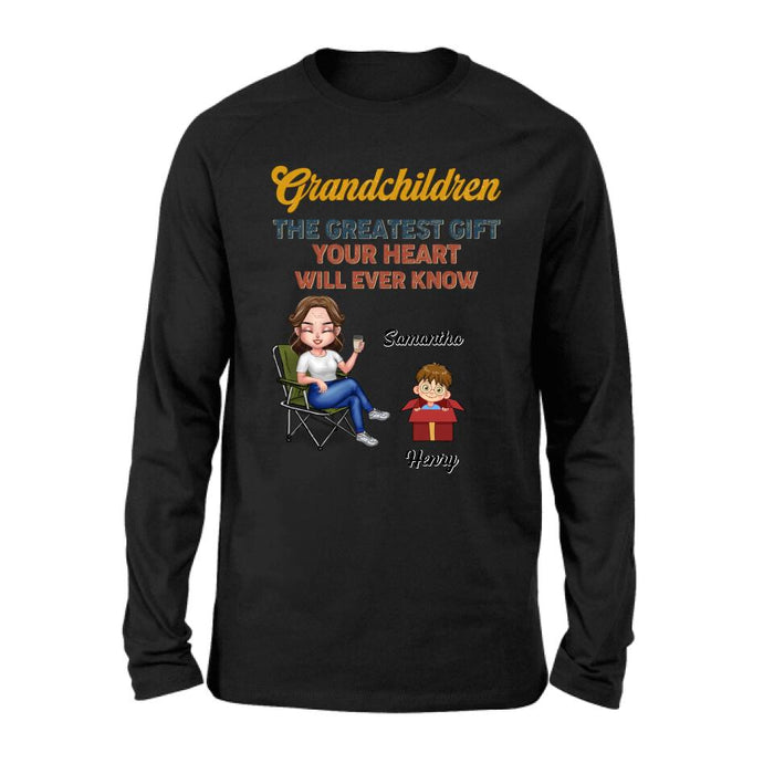 Custom Personalized Grandma Shirt/Long sleeve/Sweatshirt/Hoodie - Gift Idea For Grandma/Mother's Day - Upto 7 Kids - Grandchildren The Greatest Gift Your Heart Will Ever Know