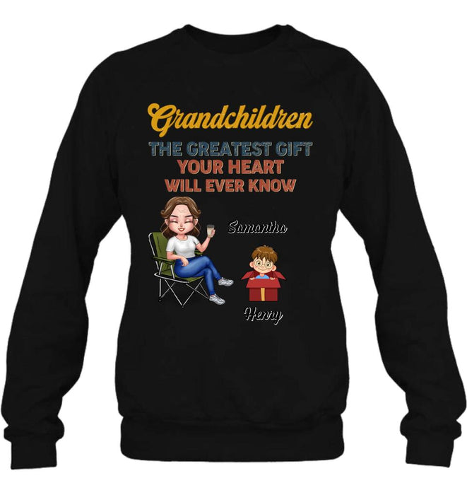 Custom Personalized Grandma Shirt/Long sleeve/Sweatshirt/Hoodie - Gift Idea For Grandma/Mother's Day - Upto 7 Kids - Grandchildren The Greatest Gift Your Heart Will Ever Know