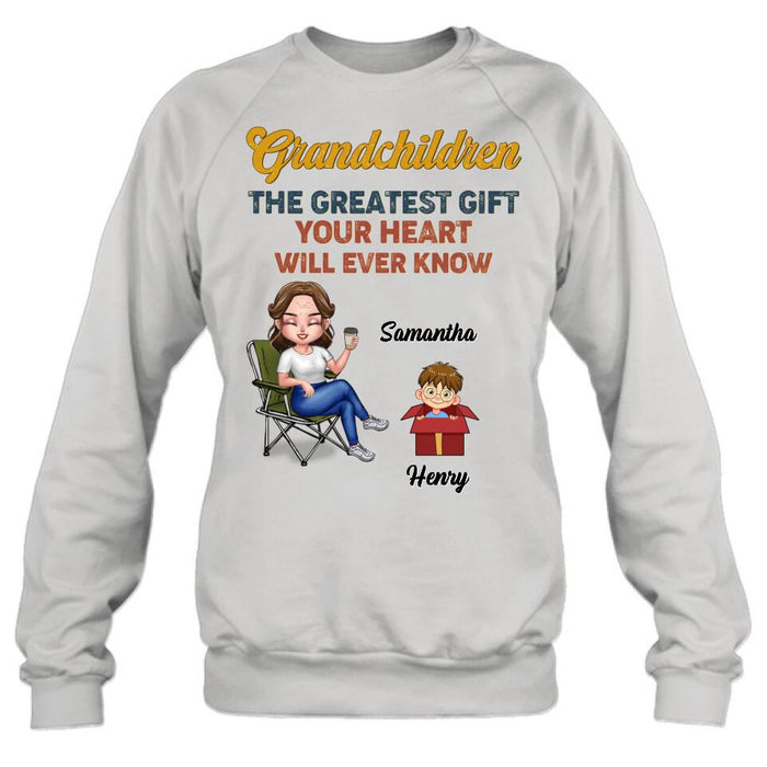 Custom Personalized Grandma Shirt/Long sleeve/Sweatshirt/Hoodie - Gift Idea For Grandma/Mother's Day - Upto 7 Kids - Grandchildren The Greatest Gift Your Heart Will Ever Know