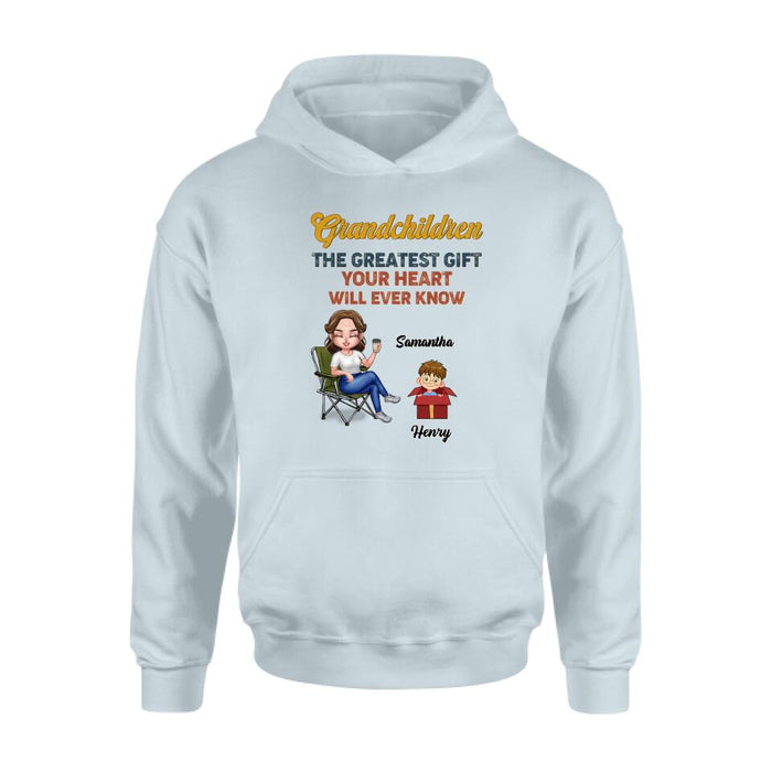 Custom Personalized Grandma Shirt/Long sleeve/Sweatshirt/Hoodie - Gift Idea For Grandma/Mother's Day - Upto 7 Kids - Grandchildren The Greatest Gift Your Heart Will Ever Know